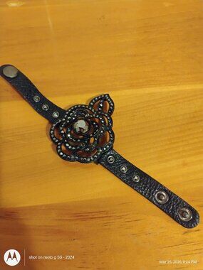 Black Floral Leather Bracelet